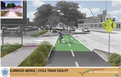 This conceptual drawing shows what the proposed Elmwood-College Town cycle track could look like, though it'll be located on the side of Elmwood opposite what's pictured here. - RENDERING COURTESY CITY OF ROCHESTER