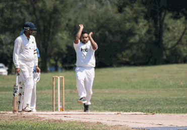 Rochester Cricket Club bowler Sagar Mathur, releasing a ball in a game against Buffalo - PHOTO BY JACOB WALSH