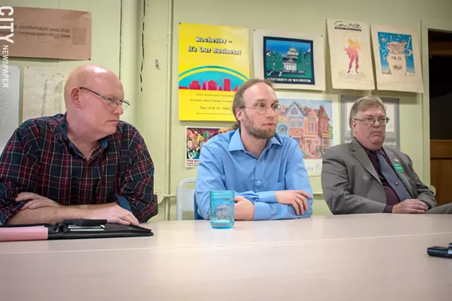 Green candidates (from left) Dave Sutliff-Atias, Chris Edes, and Alex White. - PHOTO BY RYAN WILLIAMSON