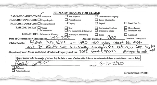 An excerpt from Jovonte Cook's claim against Bryan Agnello. - GRAPHIC BY RENÉE HEININGER