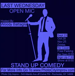 A CITY advertisement for a stand-up comedy open mic show hosted by Woody Battaglia. - FILE PHOTO