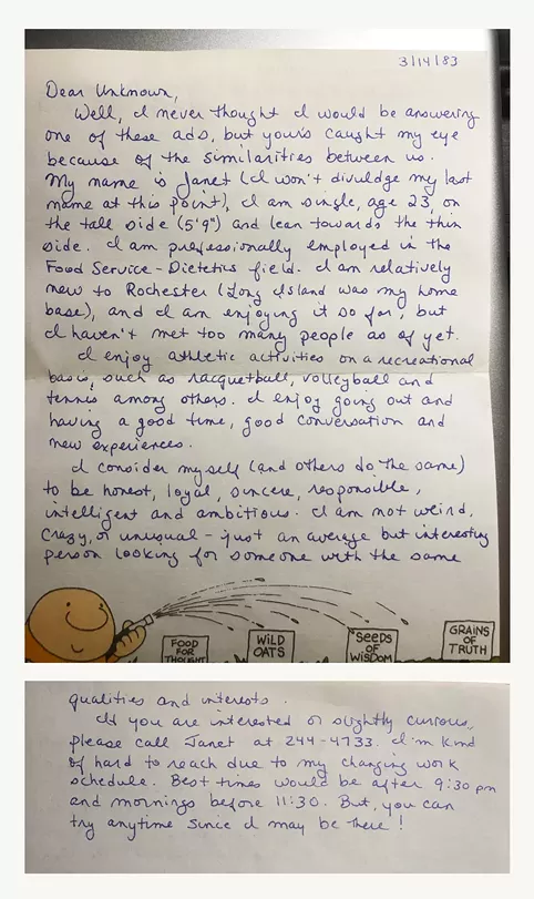 Janet Brzowsky's reply to Box 1088. - PHOTO PROVIDED