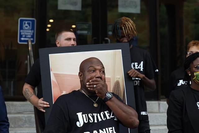 Daniel Prude's brother, Joe Prude, outside City Hall on Wednesday, Sept. 2, 2020, to announce plans to sue the city over Prude's death. - PHOTO BY MAX SCHULTE