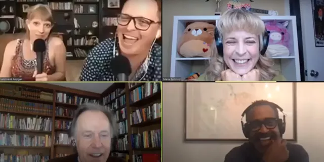 (Clockwise from top left) Heidi and Matt Morgan, Maria Bamford, Tim Meadows, and Joe Liss share a laugh during the September 17 FringeTalk "...Too soon? Comedy in 2020." - SCREENSHOT FROM KEYBANK ROCHESTER FRINGE FESTIVAL