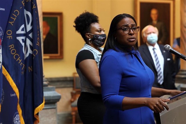 Mayor Lovely Warren addresses reporters during a City Hall news conference on Sept. 3, 2020. - PHOTO BY MAX SCHULTE