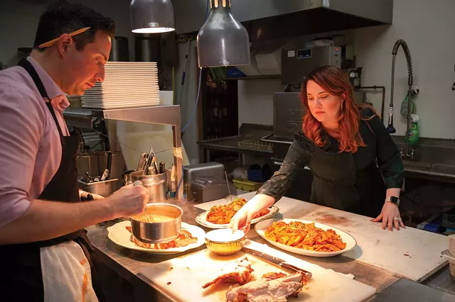 Tim and Janine Caschette prepare their annual Thanksgiving feast at their Brighton restaurant, Avvino. - PHOTO BY VINCE PRESS
