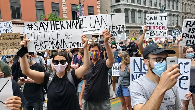 Several hundred people gathered outside the Monroe County Office Building to demonstrate for racial justice in June 2020. - PHOTO BY GINO FANELLI