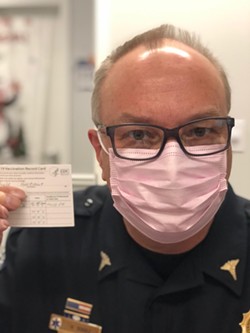 Hardy Schulz, an EMT with Brighton Volunteer Ambulance, was immunized against COVID-19 on Monday. - PHOTO PROVIDED BY BRIGHTON VOLUNTEER AMBULANCE