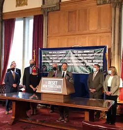Senate Minority Leader Robert Ortt and members of his Republican conference lay out their 2021 priorities at the State Capitol on January 5, 2021. - PHOTO BY KAREN DEWITT/ NEW YORK STATE PUBLIC RADIO