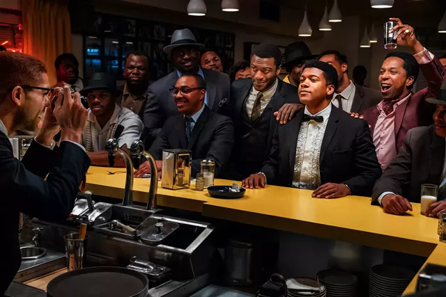Kingsley Ben-Adir, Aldis Hodge, Eli Goree, Leslie Odom Jr., and company in "One Night in Miami." - PHOTO COURTESY AMAZON STUDIOS