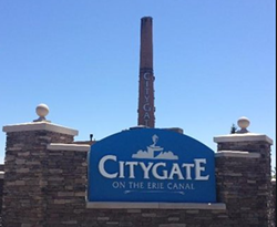 An entrance to the CityGate complex off Westfall Road.