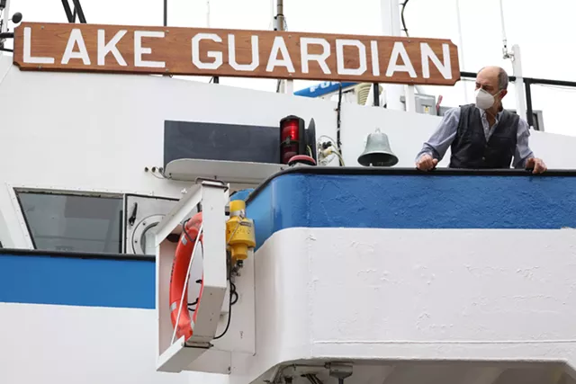 A researcher aboard the Lake Guardian. - PHOTO BY MAX SCHULTE