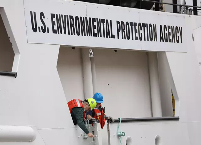 What the dozen scientists aboard the Lake Guardian do is mundane, not glamorous. They dip nets and buckets and sensors into the water over and over again and measure what they find. - PHOTO BY MAX SCHULTE