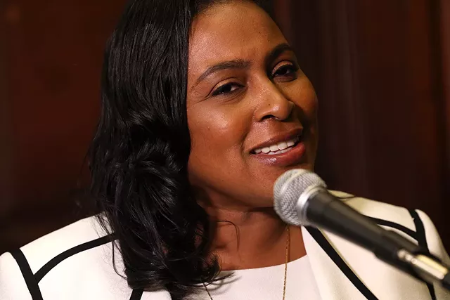 Mayor Lovely Warren gave a defiant speech, asking reporters to look into people trying to politically sabotage her, the day of her husband's arraignment. - PHOTO BY MAX SCHULTE