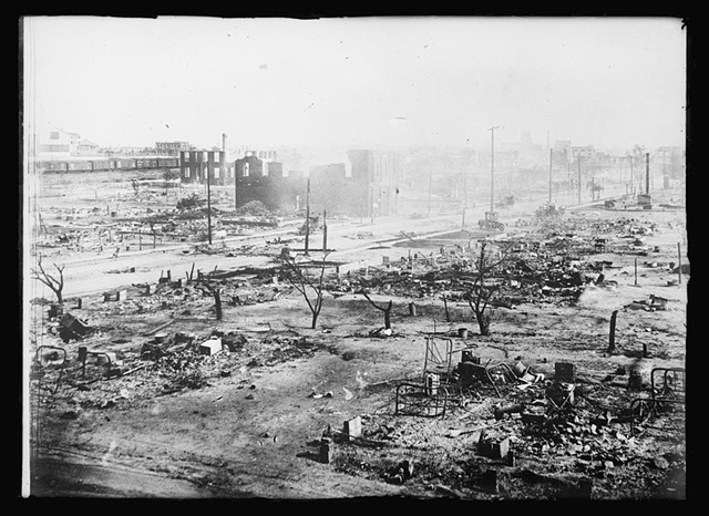 The ruins of the Greenwood District in Tulsa, after a mob attacked the predominantly Black community in 1921. - LIBRARY OF CONGRESS
