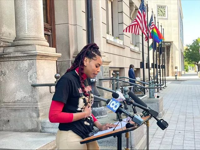 LaKaya Sinclair, who accused Monroe County Legislator Ernest Flagler-Mitchell of sexual harassment, calls for him to resign amid a county Ethics Board finding that his behavior was inappropriate. - PHOTO BY REBECCA RAFFERTY