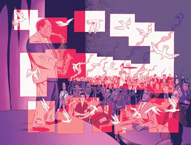 A panel from Dave Chisholm's "Chasin' the Bird: Charlie Parker in California" captures Parker's legendary performance at Jack's Basket Room in Los Angeles in 1947. - ARTWORK PROVIDED BY DAVE CHISHOLM