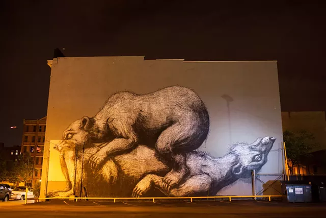 Belgian artist ROA painted a much-maligned mural, "Sleeping bears," on St. Paul Street in 2021. The mural was vandalized in July 2021. - PHOTO COURTESY OF WALLTHERAPY