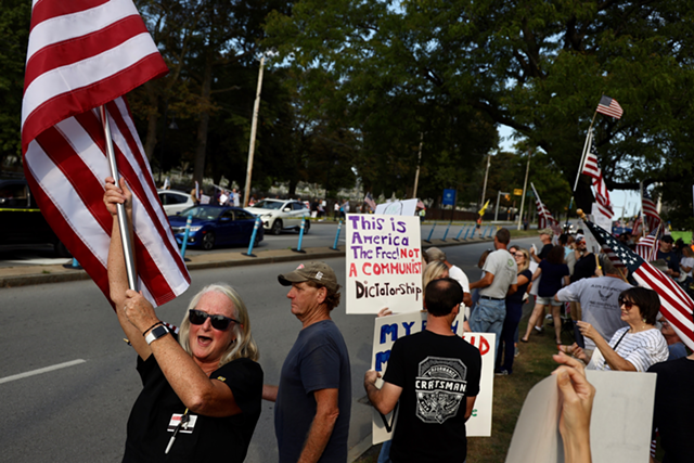 Hundreds of health care workers and their supporters demonstrated outside Strong Memorial Hospital on Monday, Sept. 13, 2021, in protest of a state vaccine mandate.
