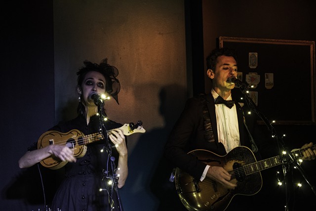 Ellia Bisker and Jeff Morris perform "Charming Disaster's Musical Tarot Show" to a sold-out crowd at The Spirit Room on Sept. 23, 2021, as part of the Rochester Fringe Festival. - PHOTO BY ASHLEIGH DESKINS