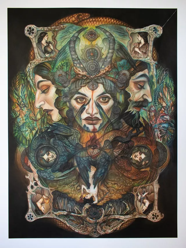 Rork Maiellano's colored pencil work, "Serpentine," balances the lighter and darker aspects of the self. - PHOTO BY JACOB WALSH