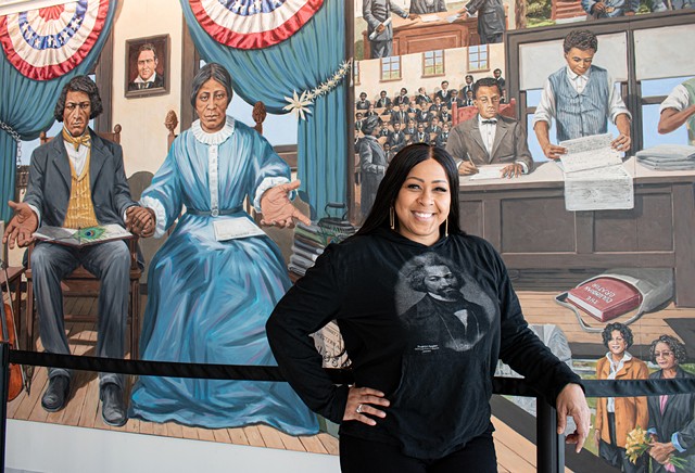 Michelle Daniels wanted to commission a mural of the Douglass family to help tell its "patriotic, historical story." - PHOTO BY JACOB WALSH