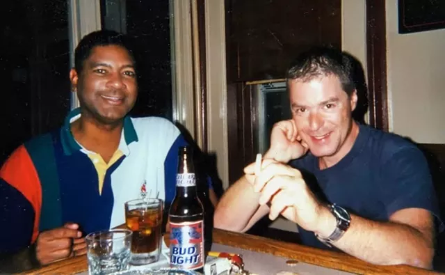 David Glasker and Steve DeMare during a "happy hour" at Tara's. The gay bar was located on Liberty Pole Way and later became Abilene Bar and Lounge under new ownership. - PHOTO COURTESY OF CLIFF MOTKO
