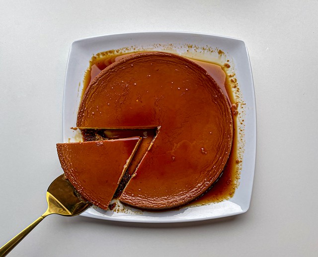 Palermo's Market Chef Wilfredo Arguinzoni says the Thanksgiving caramel flam baked by his mother, Cheryl Lynn Arguinzoni, us sweet and creamy with a lemony zest. - PHOTO BY DARIO JOSEPH