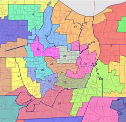 Monroe County Legislature President Sabrina LaMar has introduced a proposal to create six Legislature districts where Black residents would be in the majority. Shown here is a zoomed-in view of the proposed city districts. - ILLUSTRATION PROVIDED