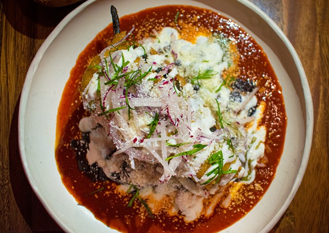 The Chili Relleno at Neno's features the mild poblano pepper, which can be kicked up with chef Castillo's chili de arbol spicy salsa upon request. - PHOTO BY JACOB WALSH