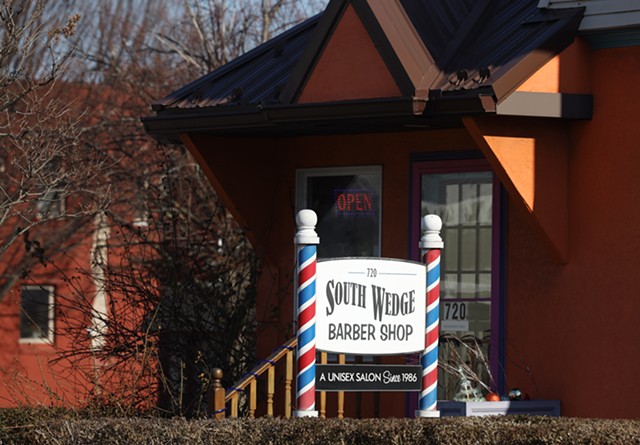 The South Wedge Barber Shop at the corner of South Avenue and Burkhard Place. - PHOTO BY MAX SCHULTE