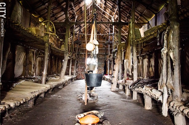 Inside the longhouse at Ganondagan. - PHOTO BY MARK CHAMBERLIN