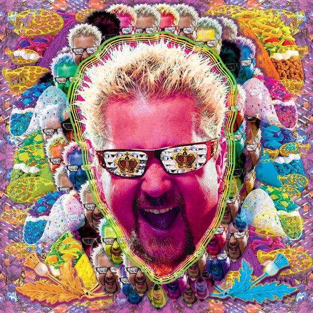 A digital collage by Storms, featuring "unrepentant weirdo" Guy Fieri. - ART BY MARGARET STORMS
