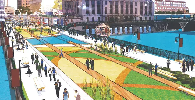 The city plans to convert the Broad Street bridge from a vehicular bridge to a pedestrian walkway. - RENDERING PROVIDED BY CITY OF ROCHESTER