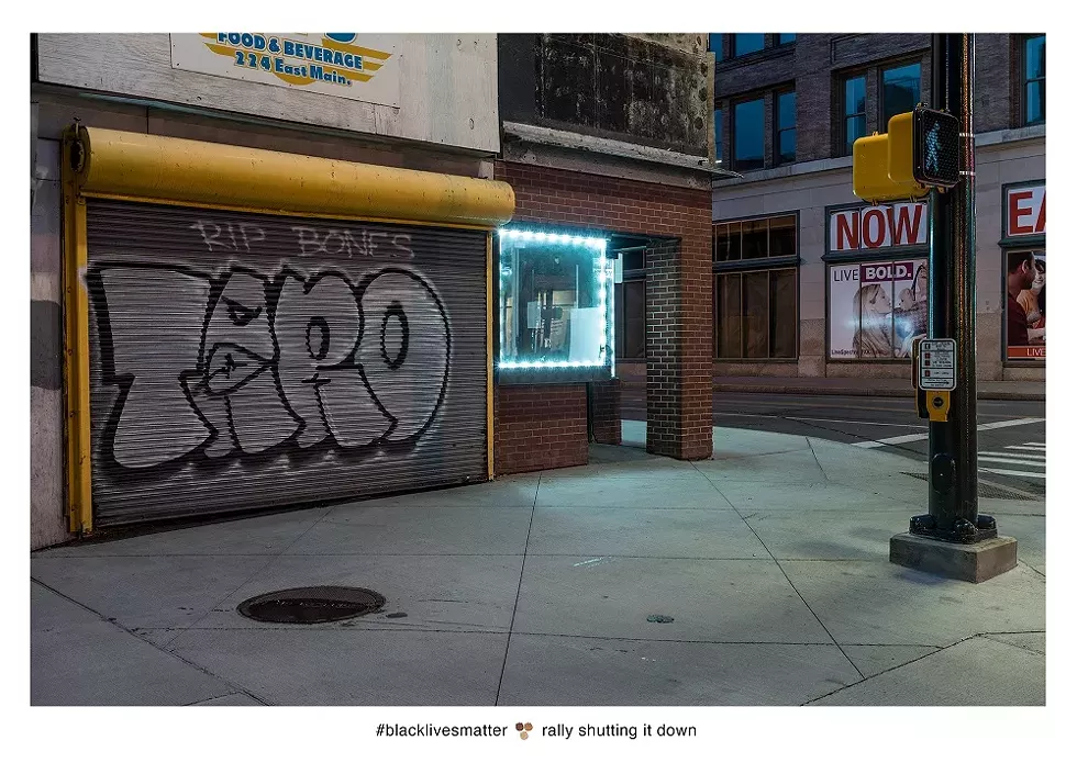 Two years after this tweet was posted, Larson Shindelman photographed the location where the Twitter user stood — the eerily clear streetscape a far cry from the activity of the rally. - PHOTO COURTESY LARSON SHINDELMAN