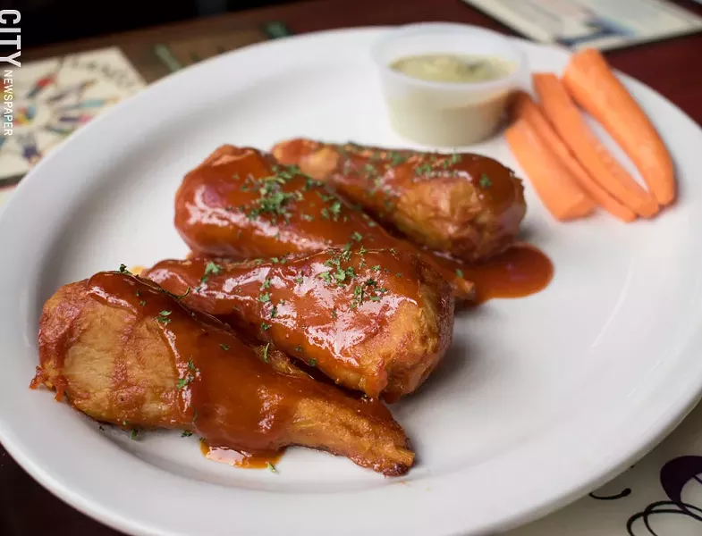 Vegan Chick'n wings, offered courtesy of Kitchen Verde at Toasted Bear Tavern. - PHOTO BY JACOB WALSH