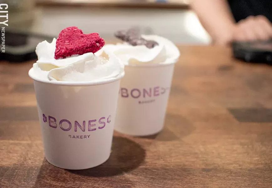 Puppacinos for two, topped with treats. - PHOTO BY JACOB WALSH