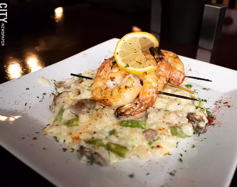 The Allandale includes grilled shrimp, seasonal veggies, Parmesan, and risotto. - PHOTO BY JACOB WALSH