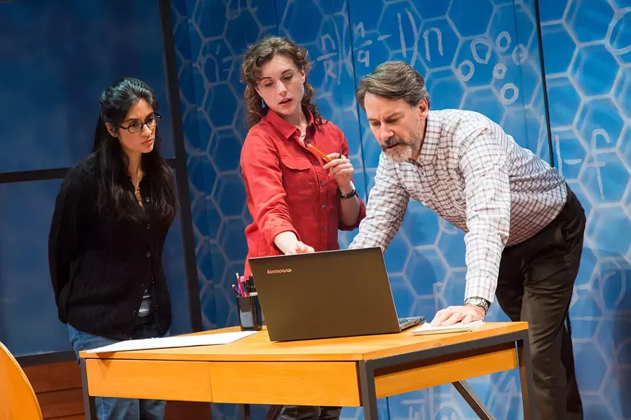 Nikhar Kishnani, Marina Shay, and Ezra Barnes in Geva's production of "Queen." - PHOTO BY RON HEERKENS JR. PHOTOGRAPHY