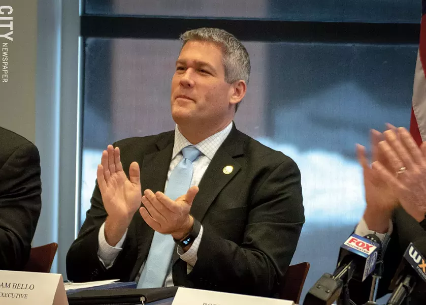 Monroe County Executive Adam Bello heard recommendations from his transition team during an event Tuesday, February 11. - PHOTO BY JEREMY MOULE
