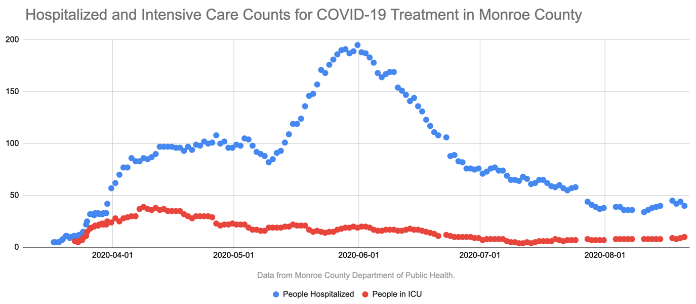 The number of people in intensive care units for COVID-19 treatment in Monroe County has increased recently, but it's still well below the peak earlier this year. - CREDIT BRETT DAHLBERG / WXXI NEWS