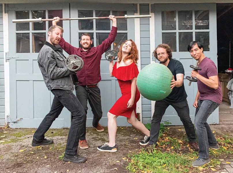 Bellwether Breaks is (left to right) drummer Dave Goebel, guitarist Peter Goebel, vocalist Elyse Coughlin, keyboardist Chris Coon, and bassist Eugene Bisdikian. - PHOTO BY JACOB WALSH