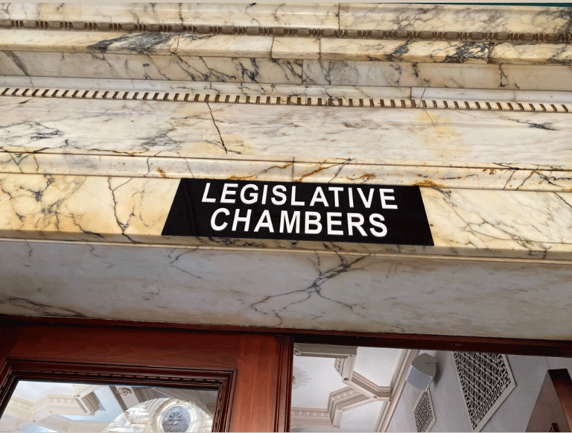Outside of the Monroe County Legislative Chambers. - PHOTO CREDIT JAMES BROWN, WXXI NEWS