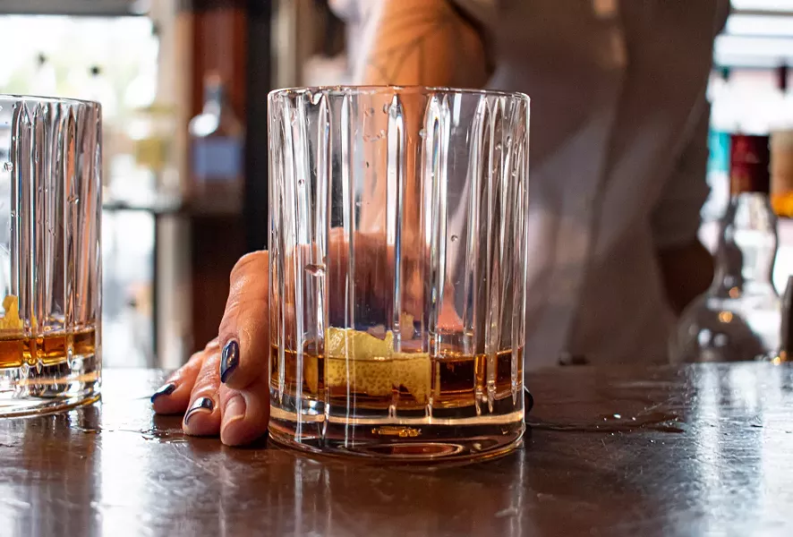 Cheshire's bourbon-based "Blue Blazer." - PHOTO BY JACOB WALSH