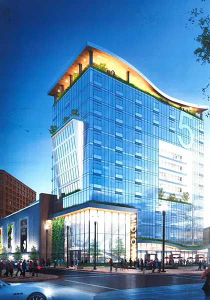 LaBella Associates' conceptual drawing for the 150-unit apartment tower on the rear of the Parcel 5 site. - PHOTO PROVIDED