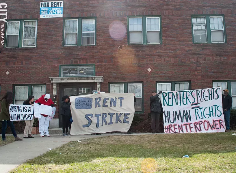 Tenants at 967 Chili Avenue held a rally Monday to protest the poor conditions of their building. - PHOTO BY JAKE CLAPP