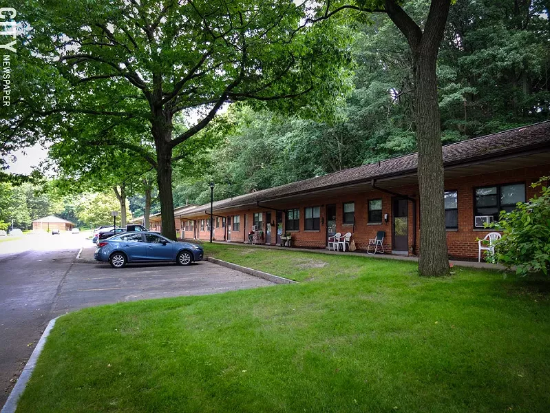 The current Cobbs Hill Village apartments. Rochester Management wants to replace the single-story buildings with new, taller ones. - PHOTO BY KEVIN FULLER