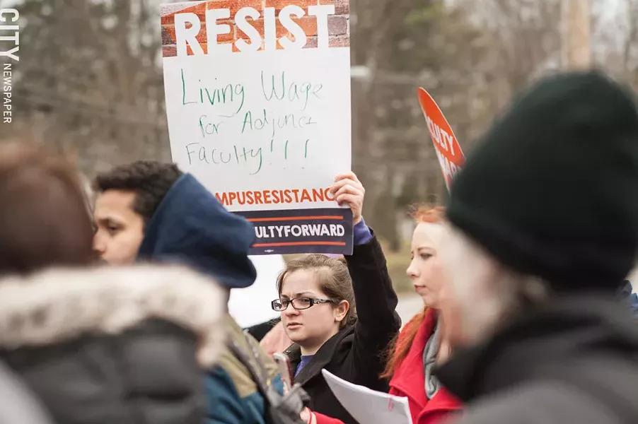 Nazareth adjuncts held a rally earlier this year in favor of joining a union. - FILE PHOTO