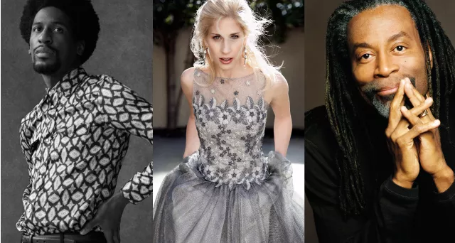 Pianist Jon Batiste (October 5), soprano Hila Plitmann (November 8), and vocalist-arranger Bobby McFerrin (March 4) are featured artists in Eastman School of Music's 2019-20 Kodak Hall Series. - LEFT PHOTO PROVIDED; CENTER PHOTO BY MARC ROYCE; RIGHT PHOTO BY CAROL FRIEDMAN