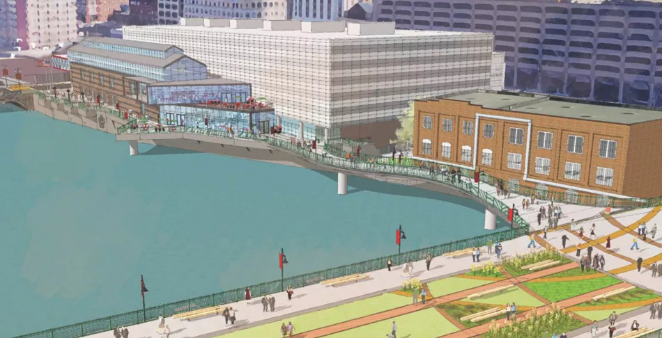 A city rendering of the proposed south terrace at the Joseph A. Floreano Rochester Riverside Convention Center. - ILLUSTRATION COURTESY OF THE CITY OF ROCHESTER